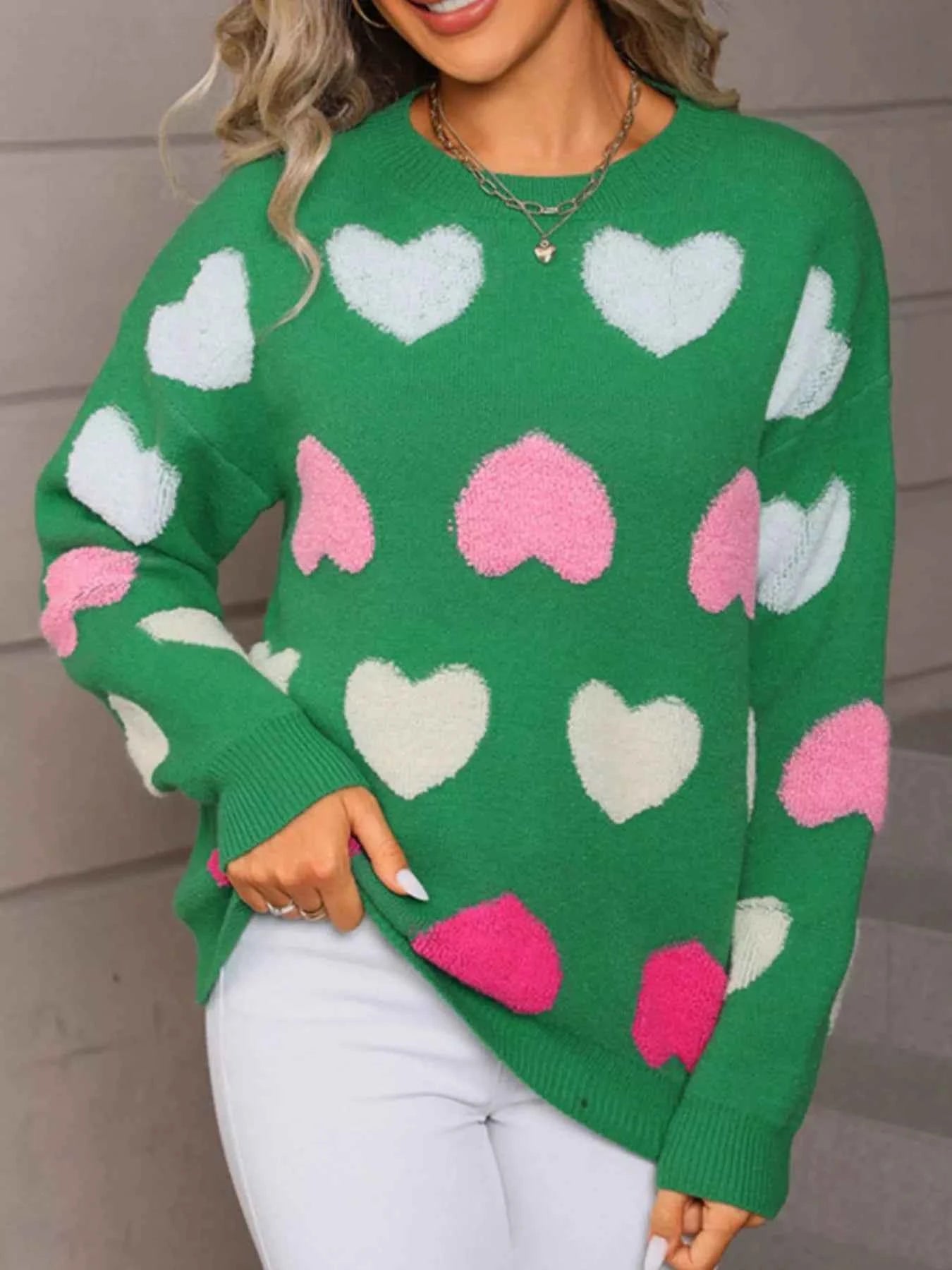 Valentine's Day Heart Pattern Fuzzy Knit Sweater