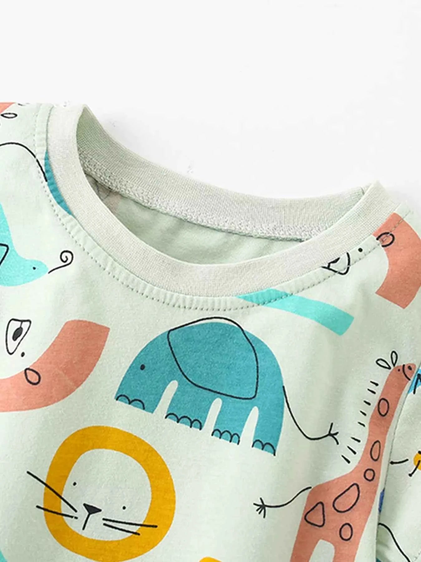 Children's Cute Cartoon Animal Print Top and Shorts Set