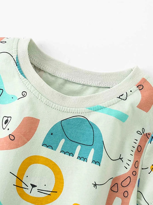 Children's Cute Cartoon Animal Print Top and Shorts Set
