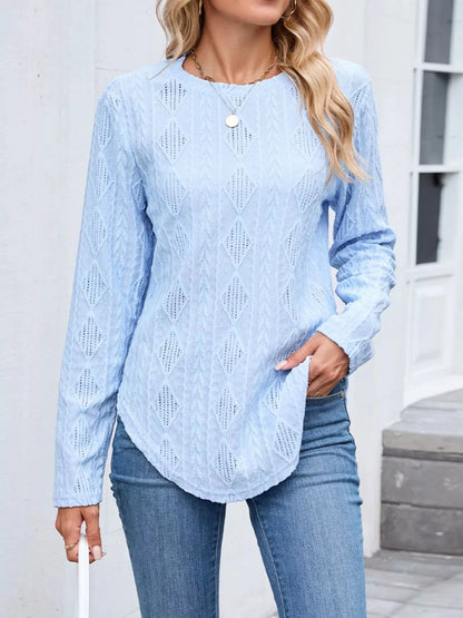Openwork Textured Long Sleeve Top