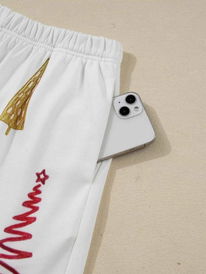 Christmas Tree Round Neck Top and Shorts Set