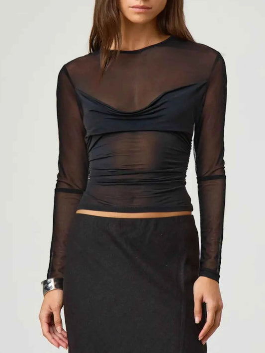 Ruched Mesh Long Sleeve Top