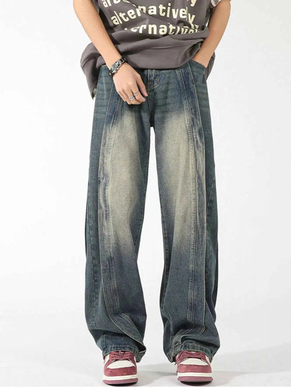 Men's Plus Size Washed Wide Leg Jeans