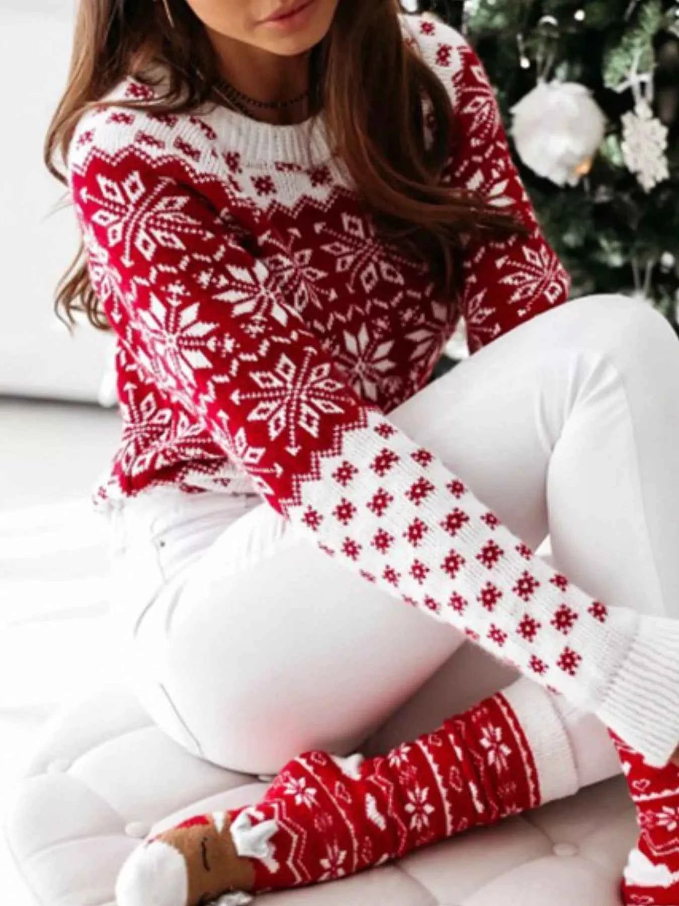 Snowflake Pattern Long Sleeve Sweater