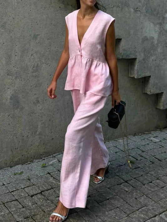 V-Neck Vest and Pants Set