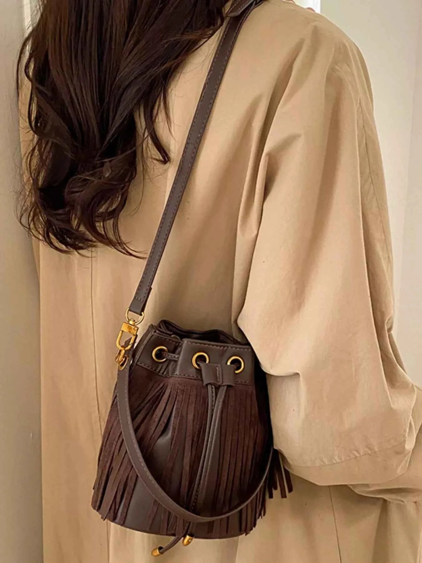 Fringe Bucket Crossbody Bag