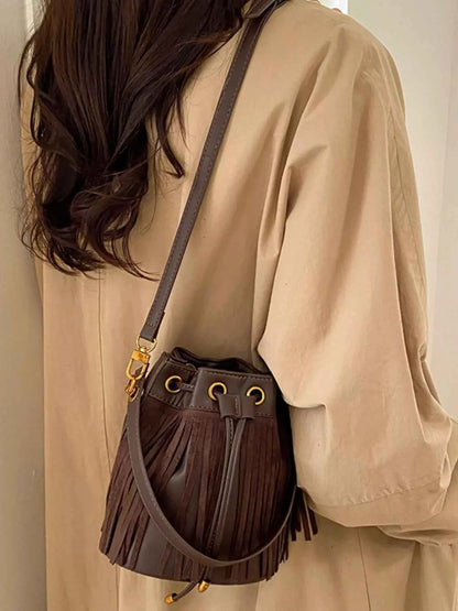 Fringe Bucket Crossbody Bag