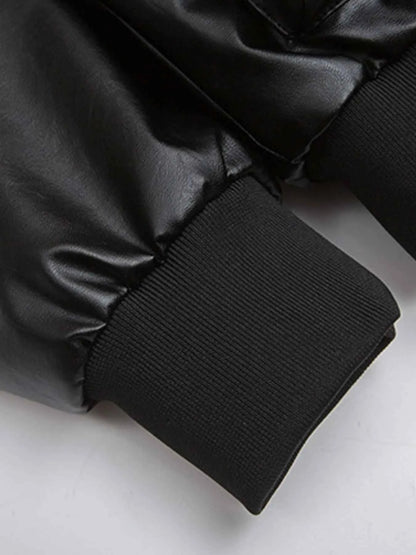 Men's Leather Bomber Jacket with Faux Fur Hood