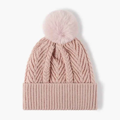Cable Knit Solid Color Hat with Pompom