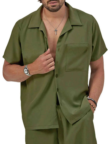 Men's Plus Size Button Up Short Sleeve Shirt and Shorts Set