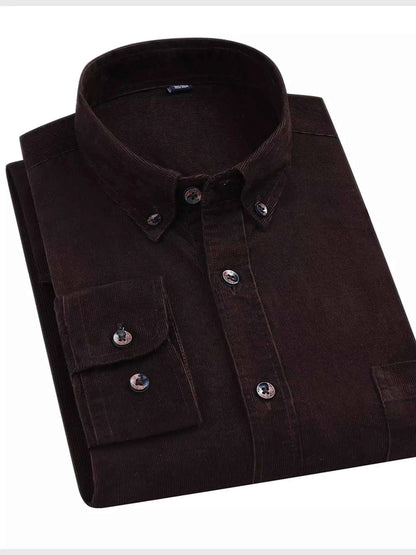 Men's Full Size Corduroy Long Sleeve Button-Down Shirt Plus Size