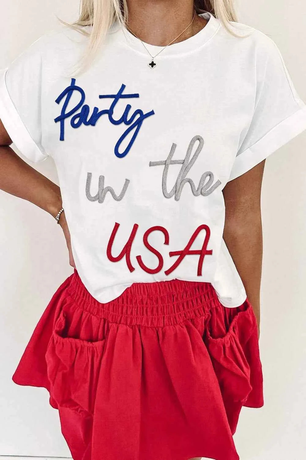 Letter Round Neck Short Sleeve T-Shirt