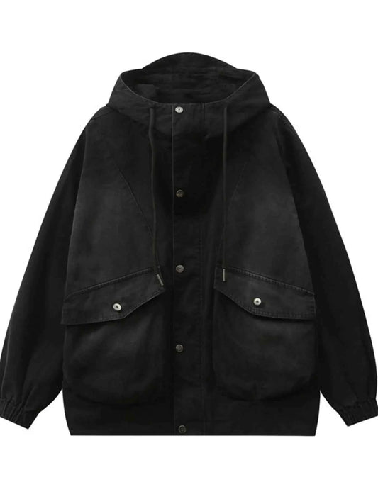 Men's Plus Size Drawstring Long Sleeve Jacket