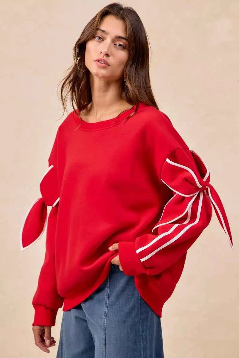 BiBi Bow Detail Sleeves Fleece Sweatshirt