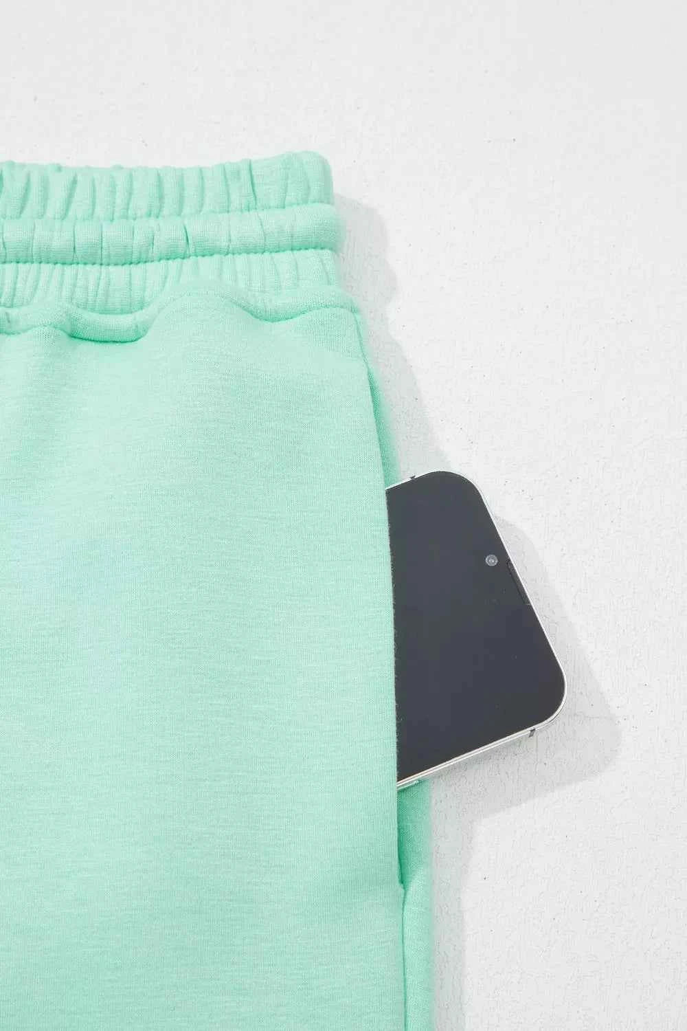 Drawstring Elastic Waistband Solid Color Two Piece Casual Set