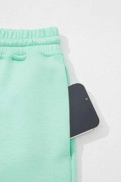 Drawstring Elastic Waistband Solid Color Two Piece Casual Set