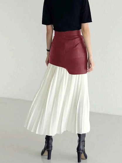 Patchwork Contrast Pleated Skirt