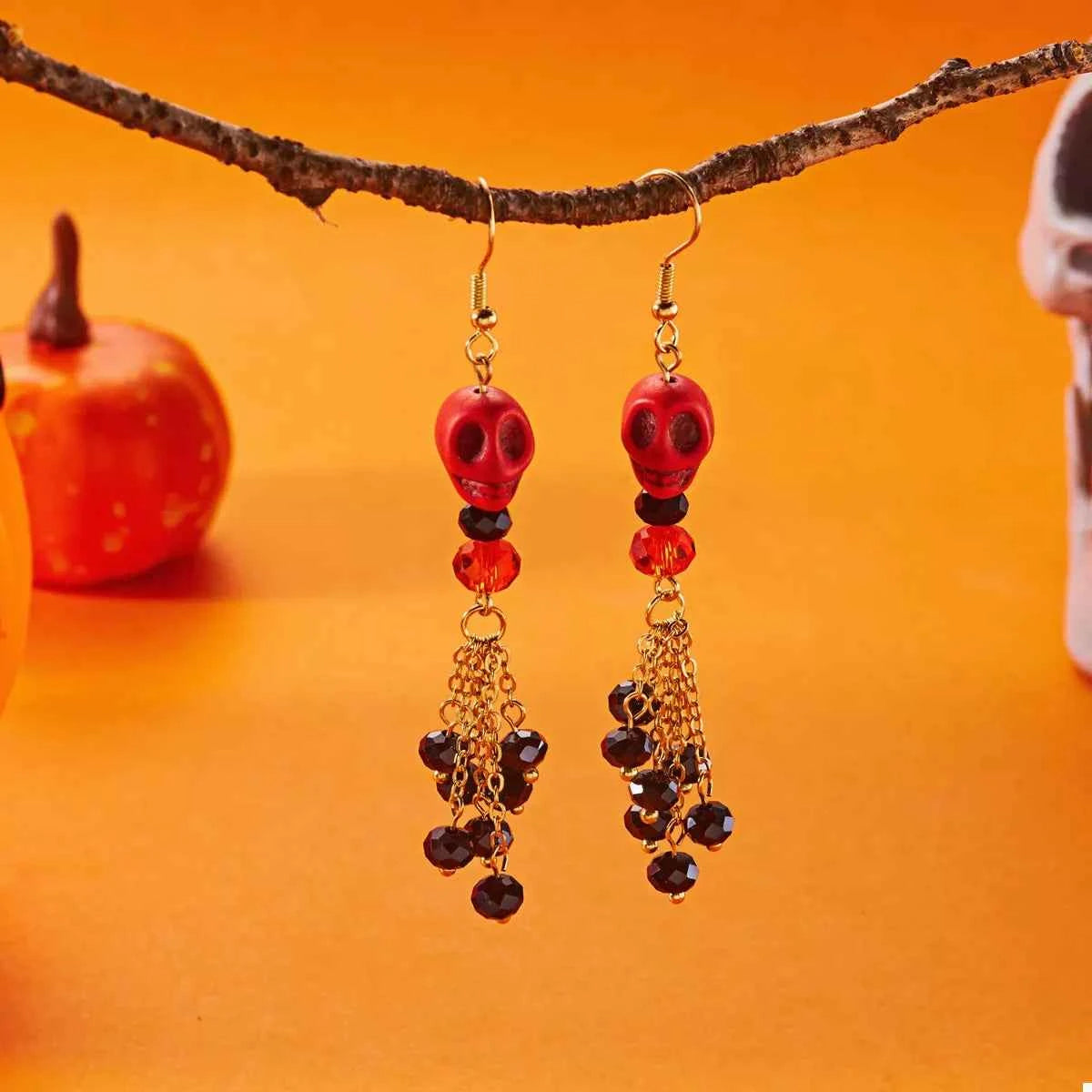 Halloween Skull Beaded Drop Earrings
