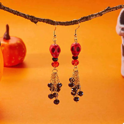 Halloween Skull Beaded Drop Earrings