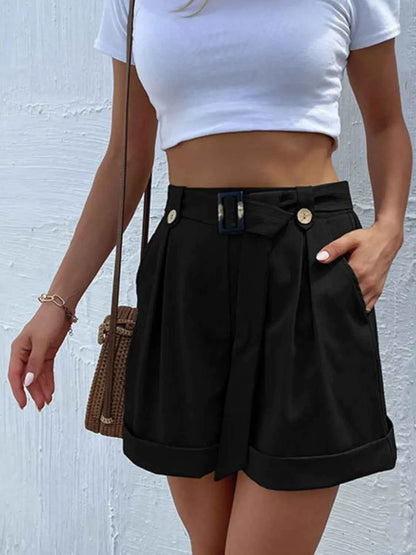 High-Waisted Pleated Shorts with Belt Detail