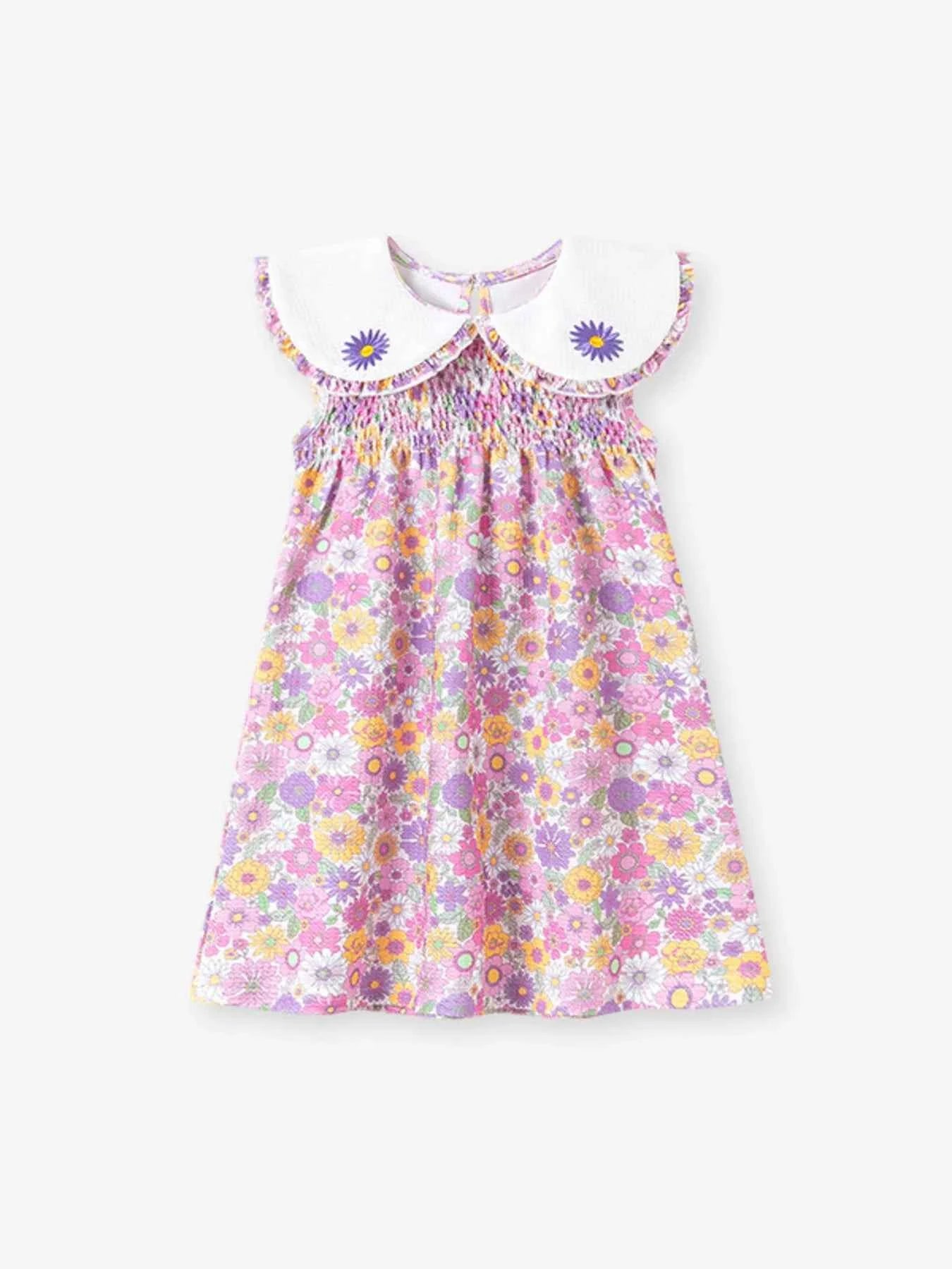 Children's Floral Smocked Peter Pan Collar Dress