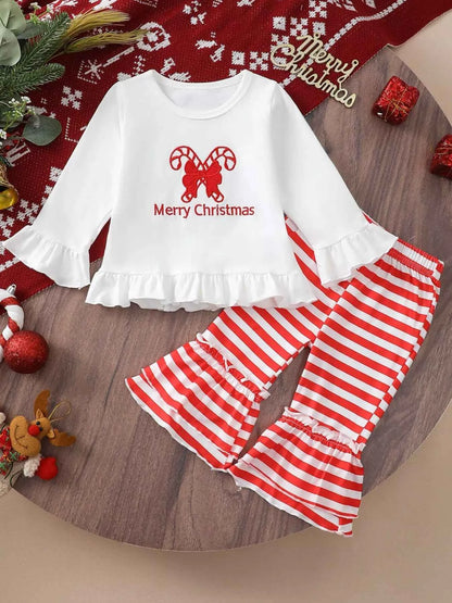 Children's Christmas Ruffle Trim Top and Pants Set