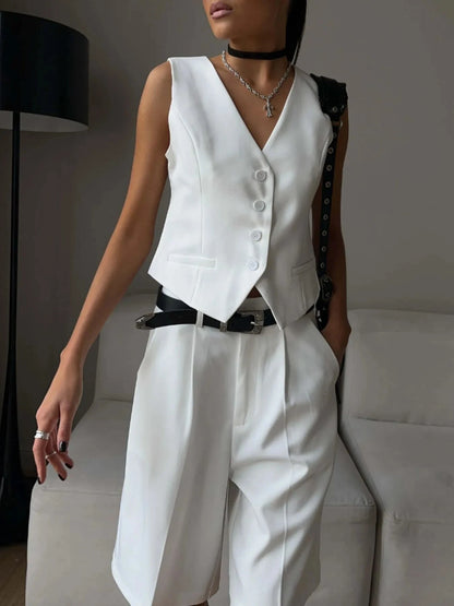 V-Neck Vest and Pants Two-Piece Blazer Set