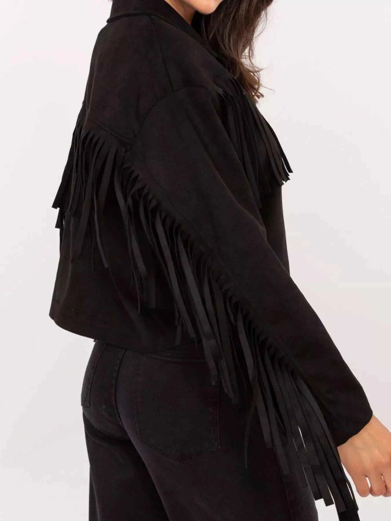 Fringe Button Up Suede Jacket