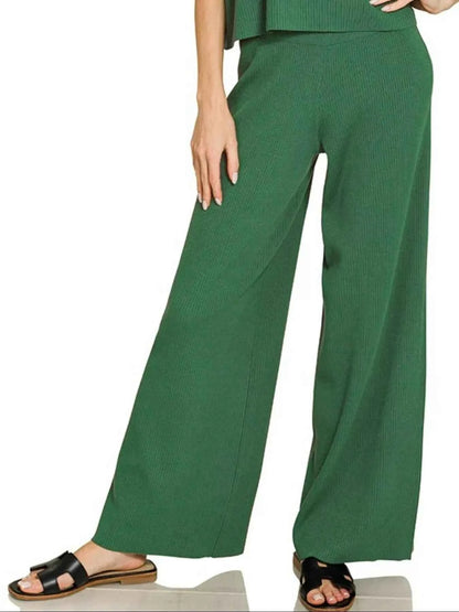 Zenana Viscose Sweater Short Sleeve Top and Pants Set