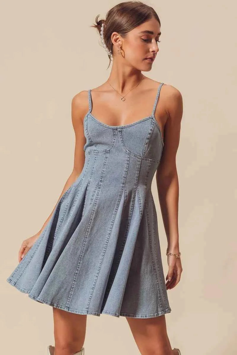 SO ME A Line Fit and Flare Denim Mini Dress
