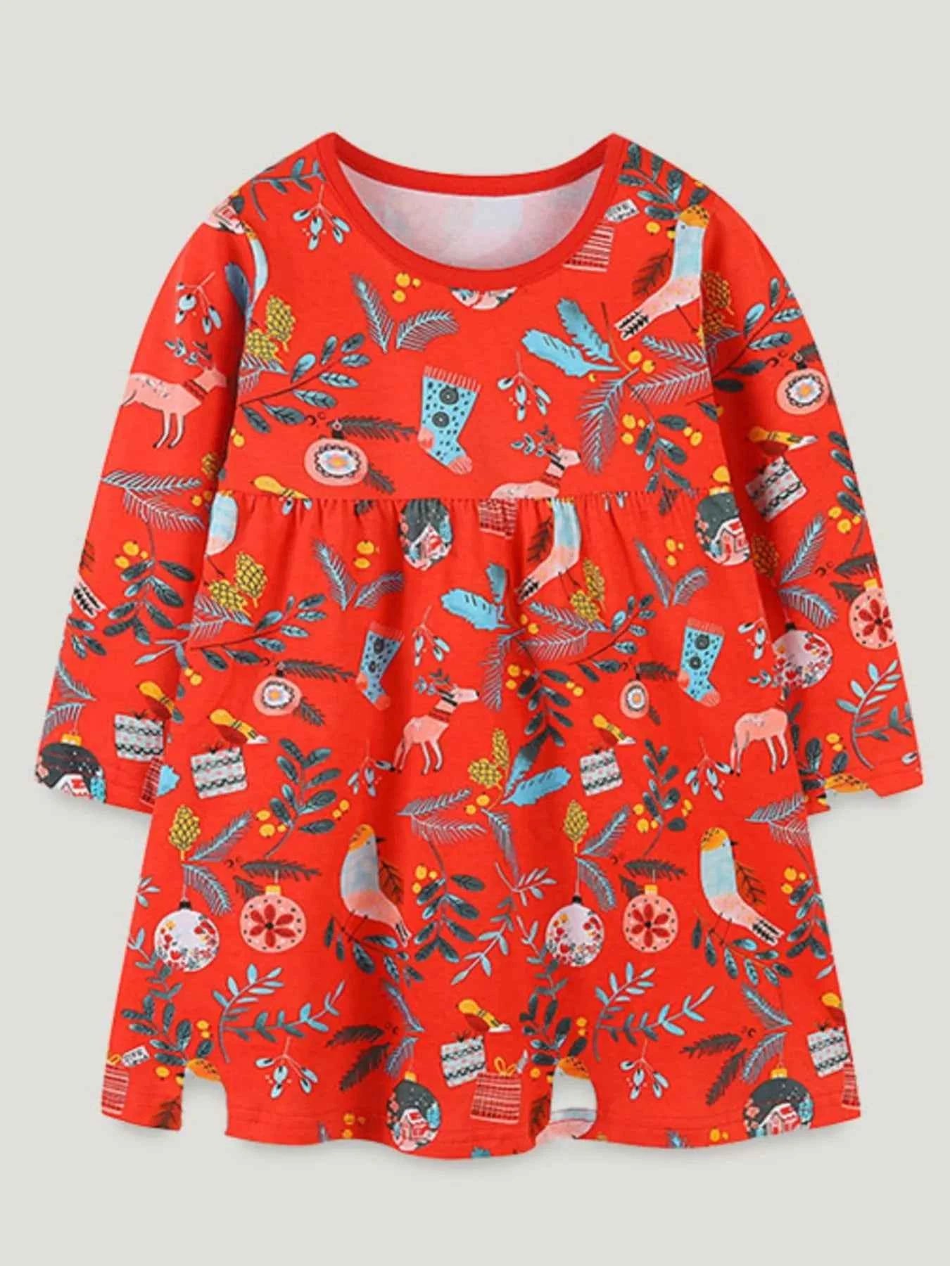 Children's Christmas Print Long Sleeve Dress