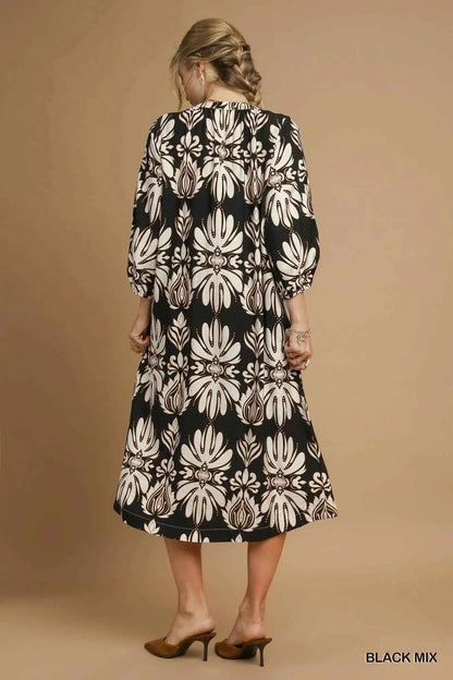 Umgee Mix Abstract Floral Print Midi Dress