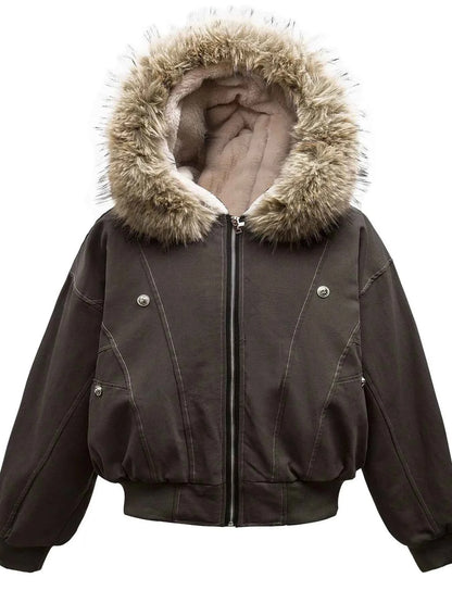 Men's Faux Fur Hooded Zip Up Jacket