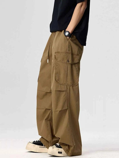 Men's Plus Size Drawstring Wide Leg Cargo Pants