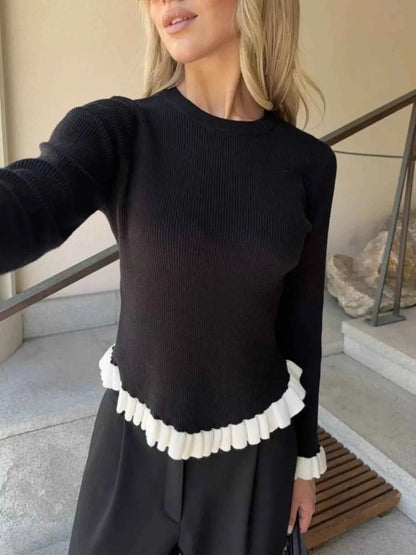 Ruffle Trim Long Sleeve Sweater