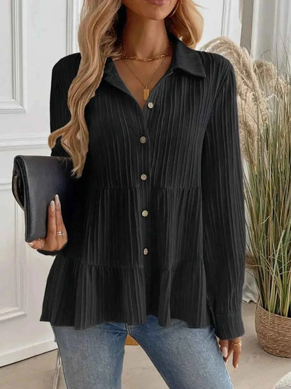 Striped Button-Down Tiered Shirt