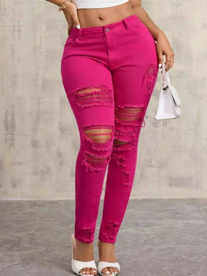 High-Waisted Distressed Skinny Jeans