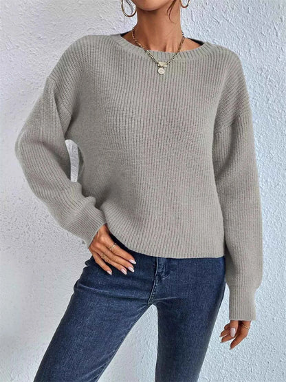 Ribbed Knit Dropped Shoulder Sweater