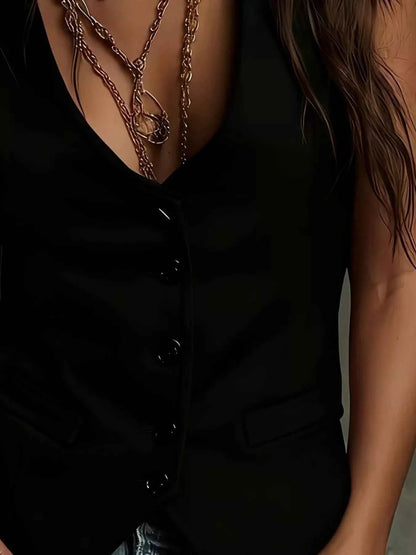 Velvet Button-Down Vest Coat