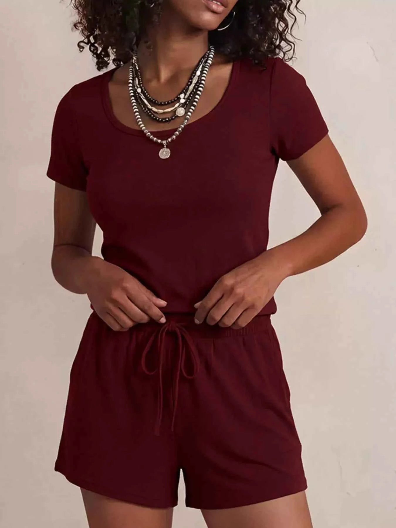 Solid Color Short Sleeve Tee and Shorts Set