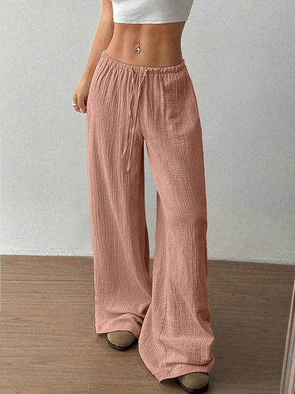 Drawstring Wide-Leg Casual Pants