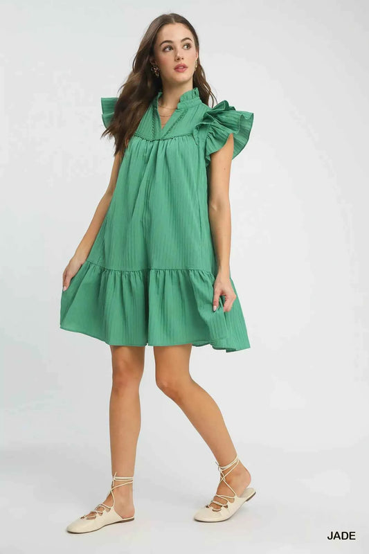 Umgee Flutter Sleeve Tiered Dress