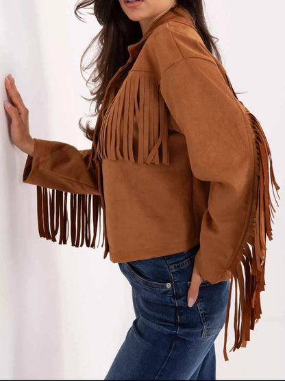 Fringe Button Up Suede Jacket