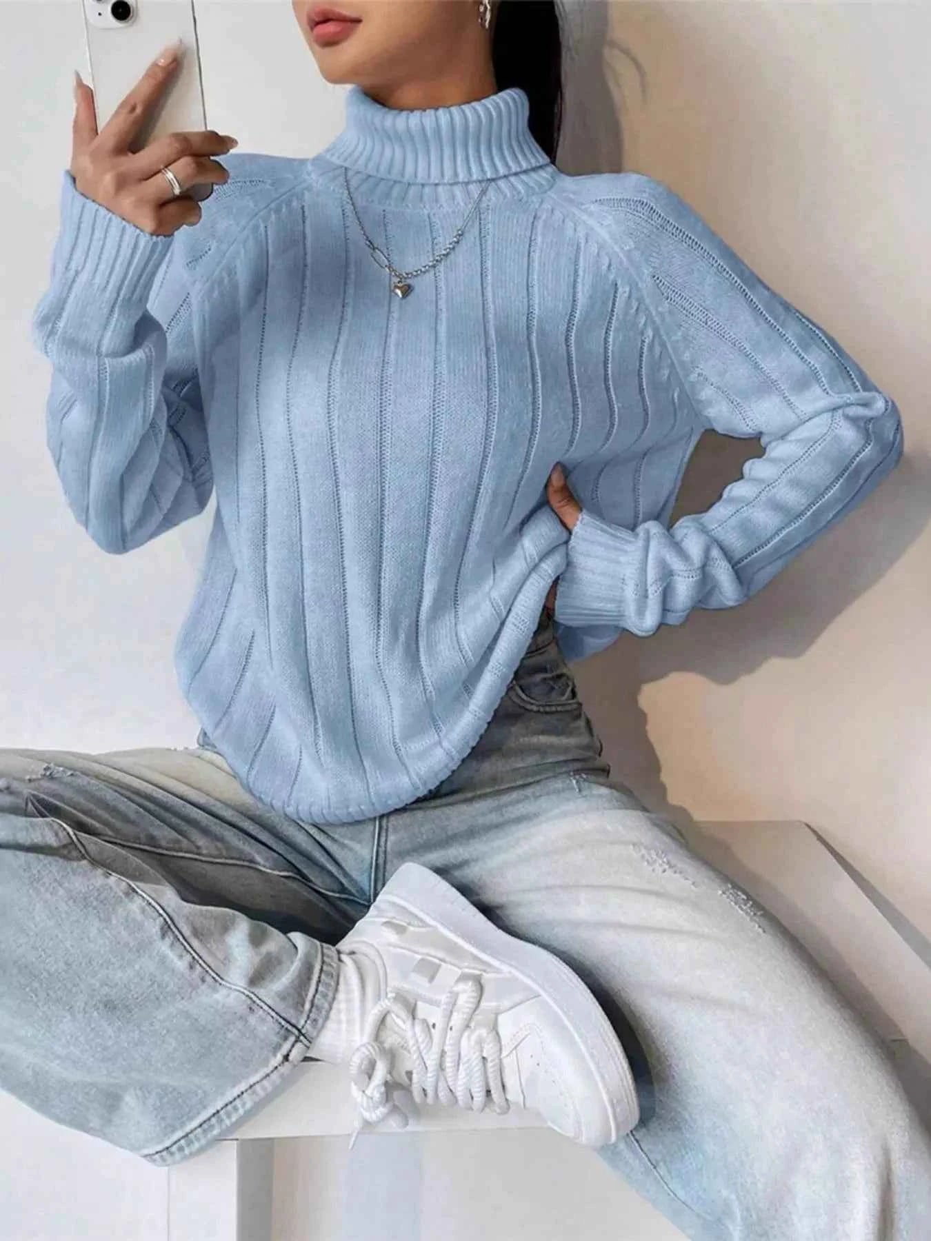 Ribbed Turtleneck Long Sleeve Sweater