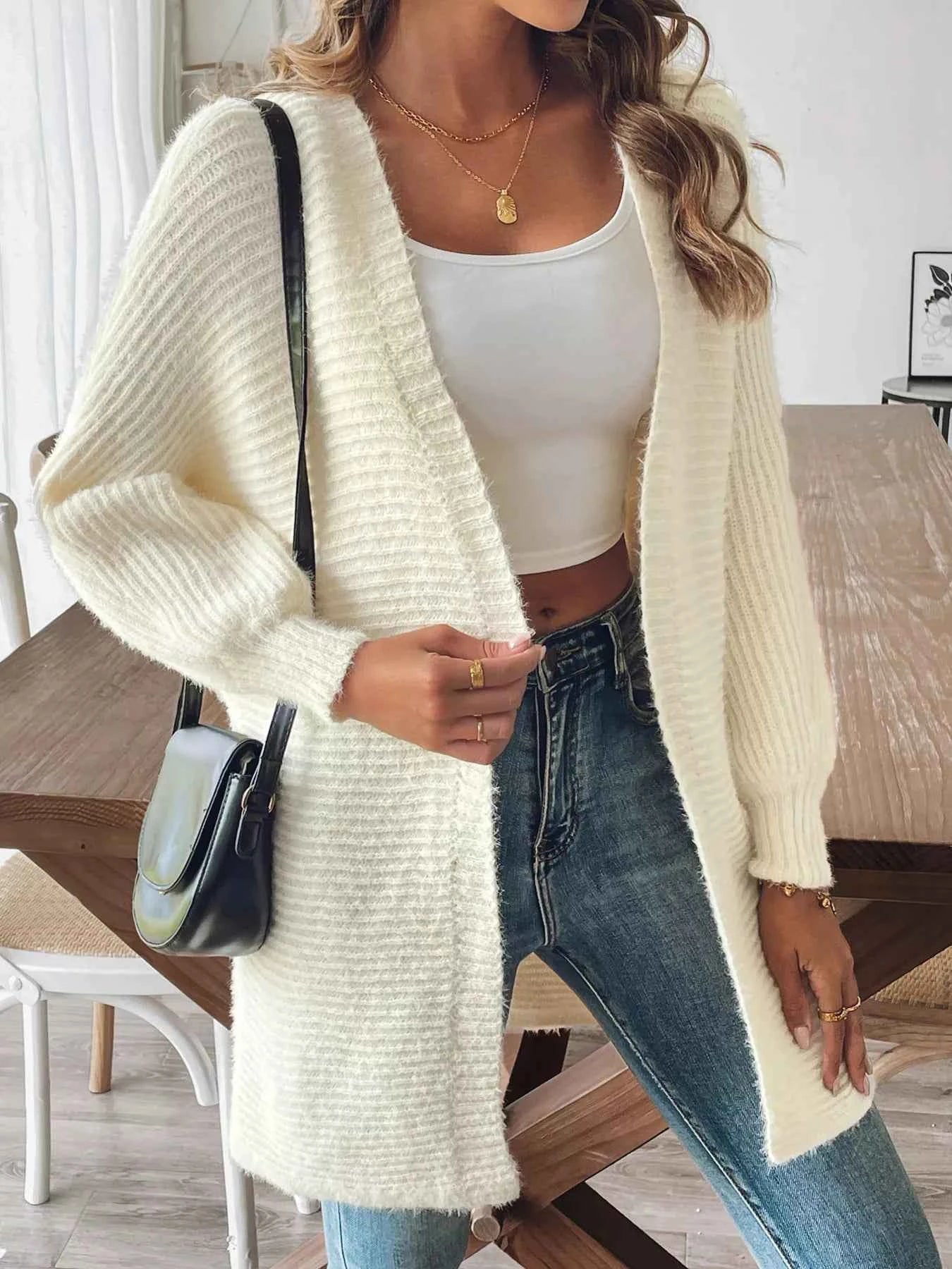 Open Front Drop Shoulder Cardigan