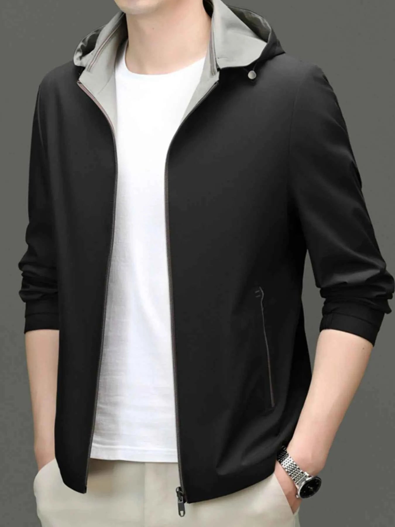 Men's Plus Size Zip Up Long Sleeve Hooded Jacket