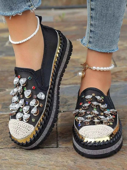 Rhinestone Decor Platform Loafers
