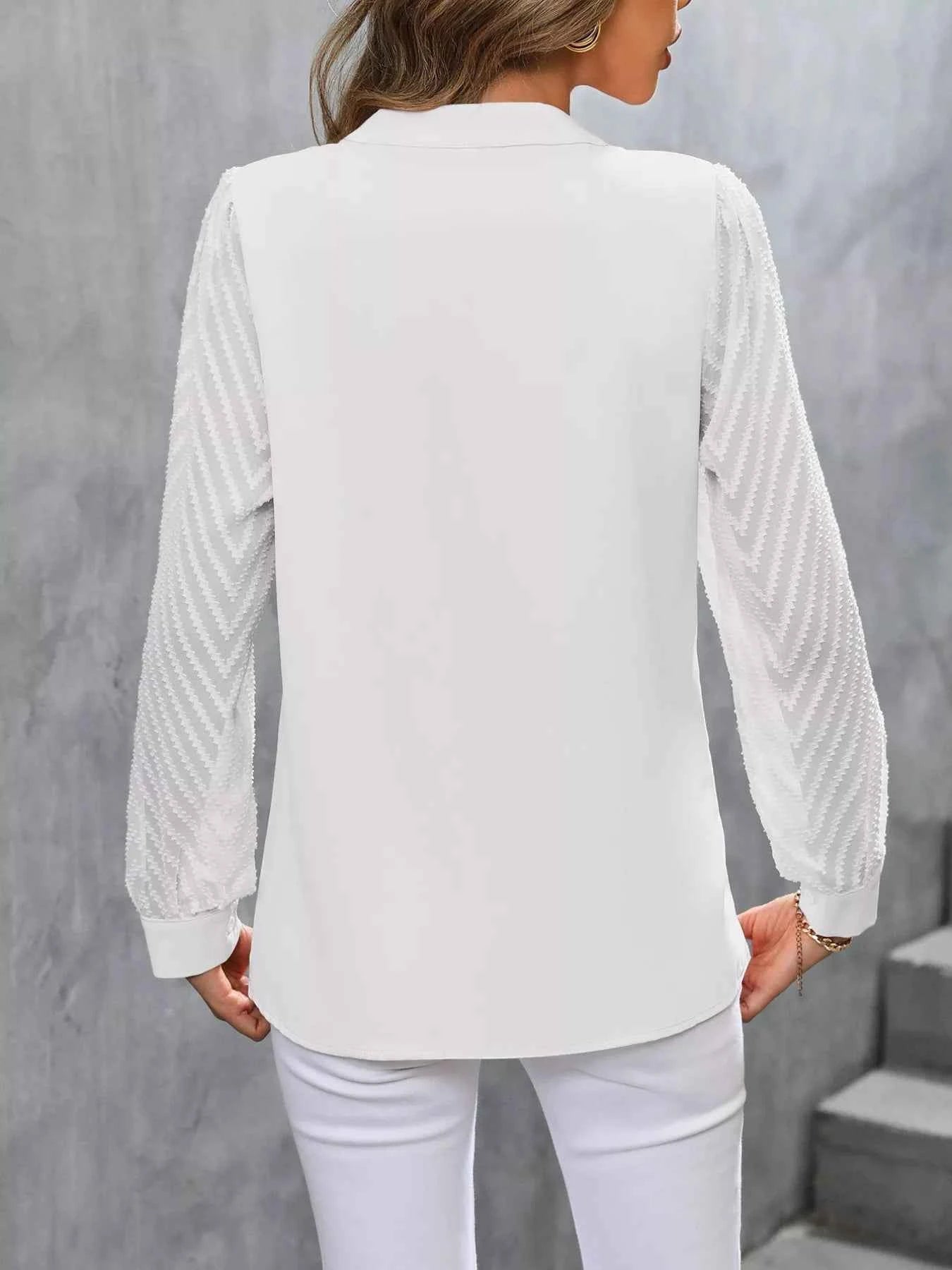 Sheer Sleeve V-Neck Blouse
