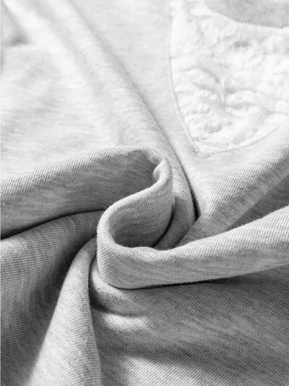 Lace Patchwork Drop Shoulder Top and Drawstring Skort 2pcs Outfit