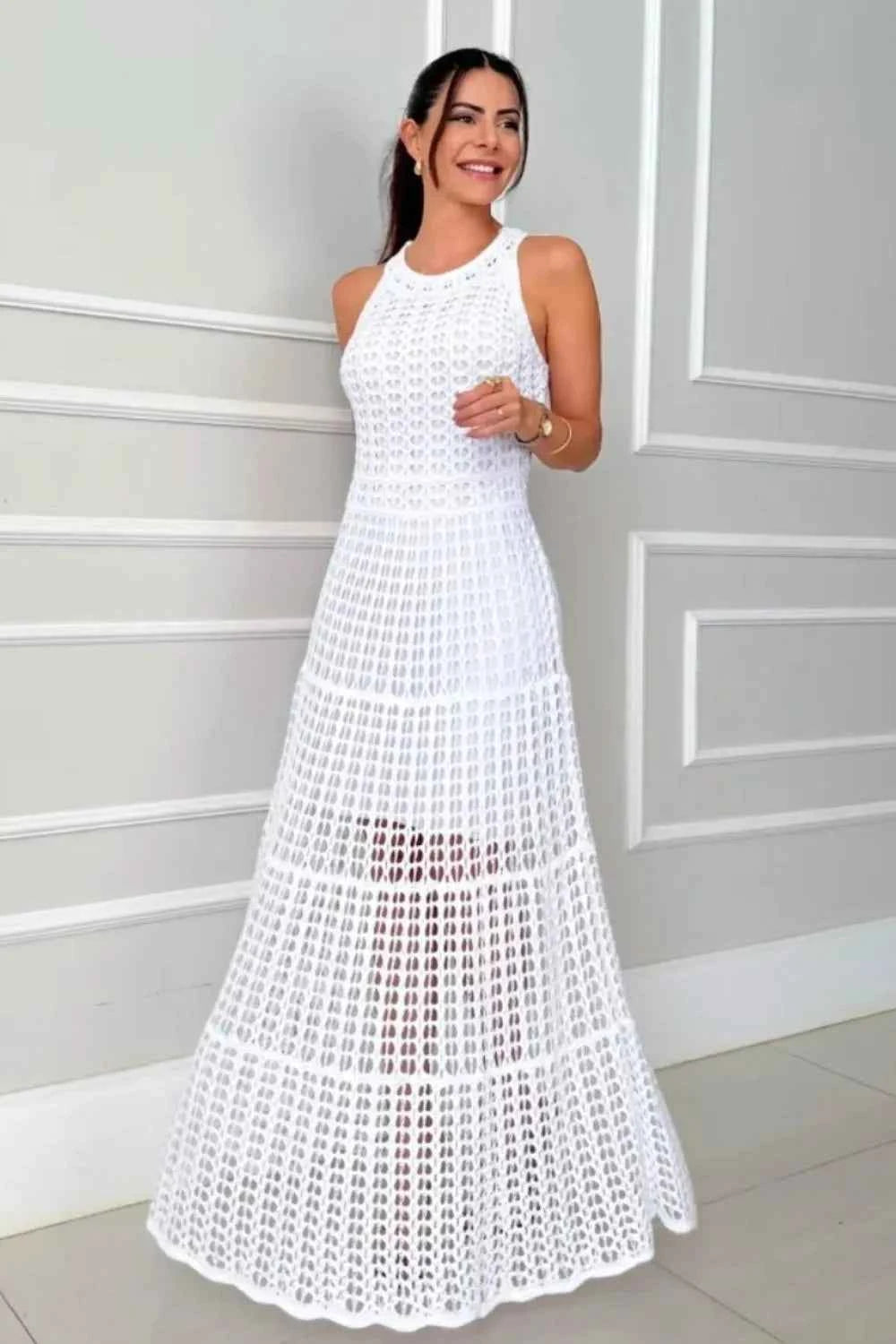 Hollowed-Out Sleeveless Maxi Dress